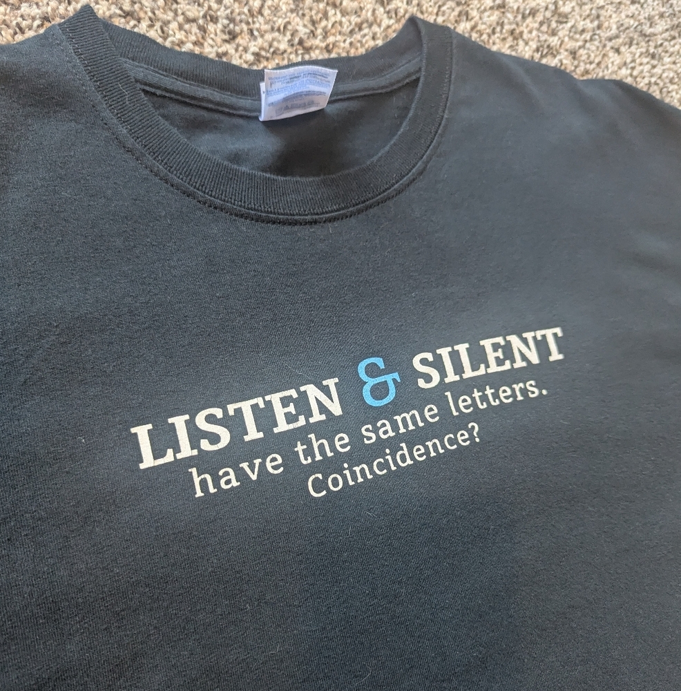 Gildan Dark Blue Tee with White and Blue Text